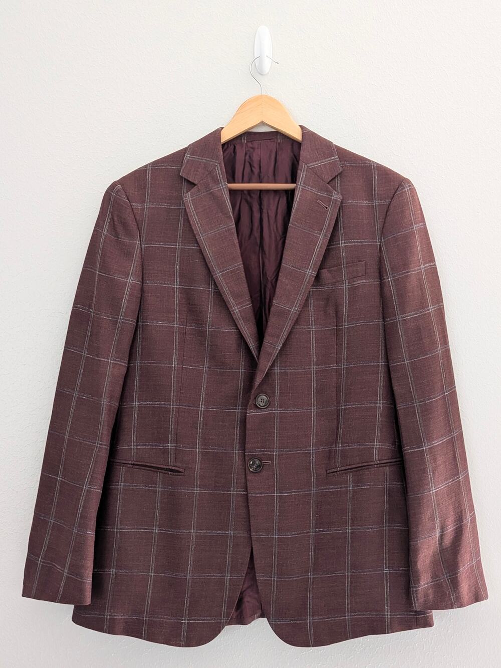 Giorgio Armani Taylor Plaid Sport Coat 38 Wool Silk Two Button Maroon Jacket 38